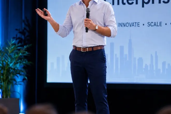 AnhTu Sam speaking on stage